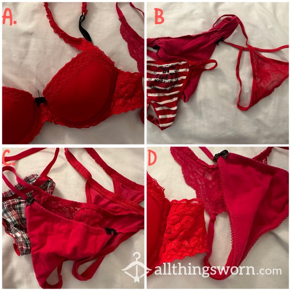 Red Thongs And Bra And Panty Set