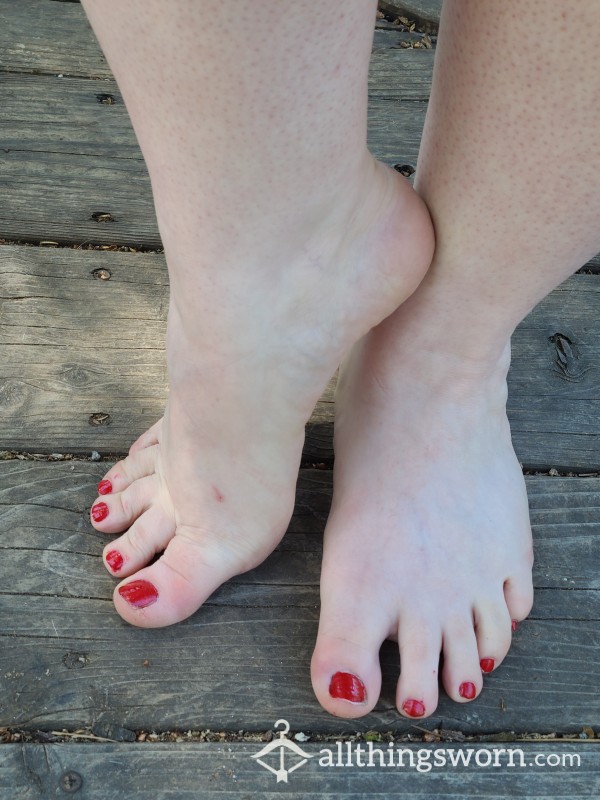 Red Toes On The Back Deck