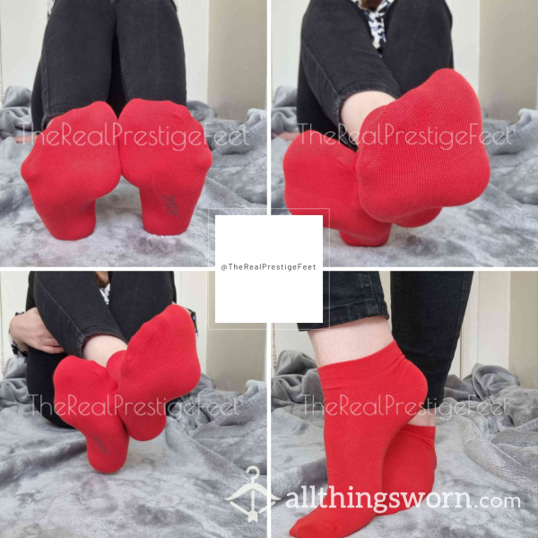 Red Trainer Socks | Standard Wear 48hrs | Includes Pics & Clip | Additional Days Available | See Listing Photos For More Info - From £16.00