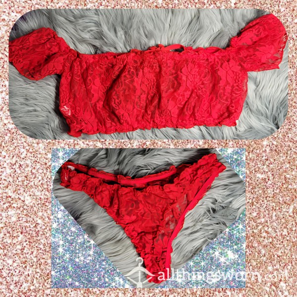 Red Two-Piece Lace Lingerie Set