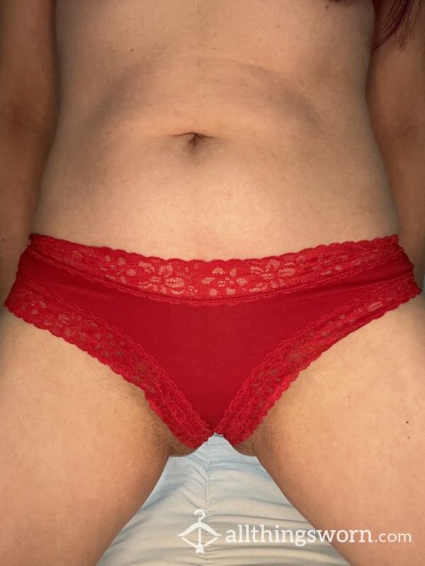 Red Victoria's Secret Cheeky Panty Lace Trim