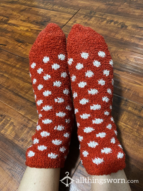 Red & White Dotted Fuzzy Socks