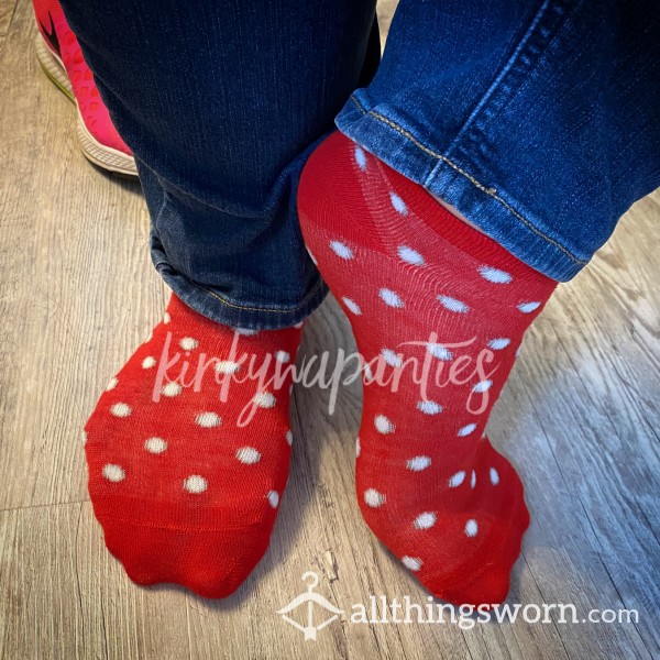Red & White Polka Dot Ankle Socks - Includes 2-day Wear & U.S. Shipping