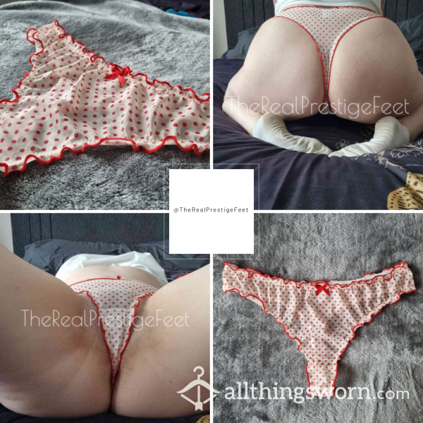 Red & White Polka Dot Mesh Thong | Size 1XL | Standard Wear 48hrs | Includes Proof Of Wear Pics | See Listing Photos For More Info - From £16.00