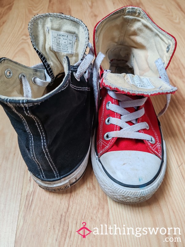 Well Worn Red/Black Mismatched Canvas Shoes
