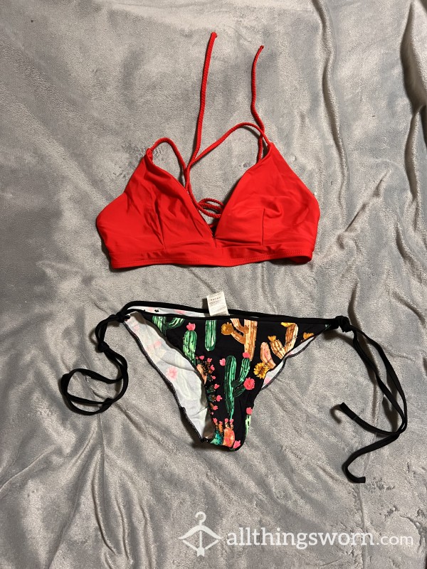 Red/Cactus Super Cheeky Bikini