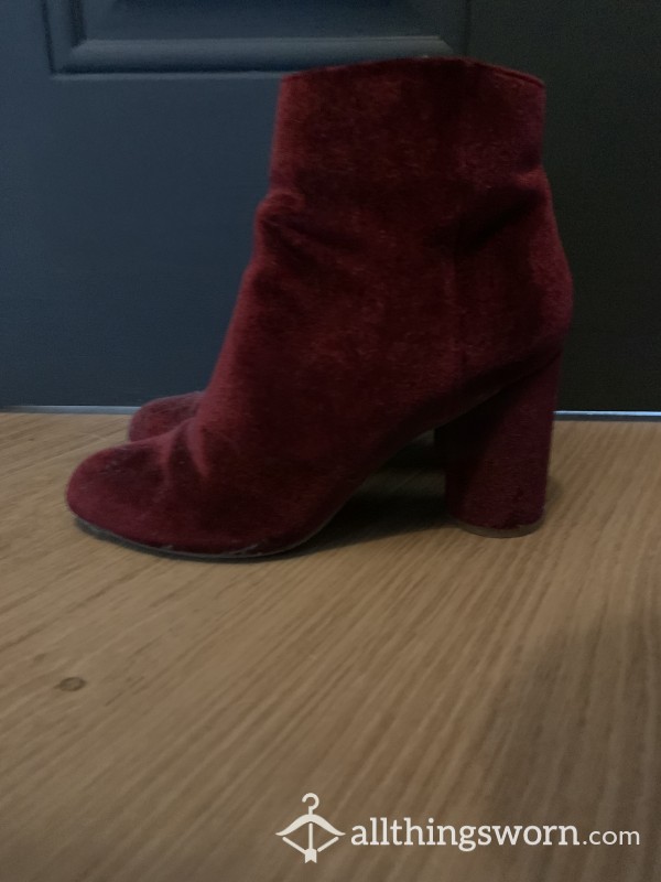 Red/Pink Velvet Boots - Well Worn