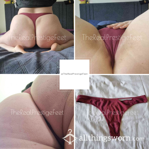 REDUCED TO CLEAR - Ripped Burgundy Cotton Thong | Size 14-16 | Standard Wear 48hrs | Includes Pics | See Listing Photos For More Info - From £12.00