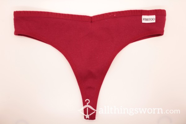 Ribbed Cotton Thong (M) Red