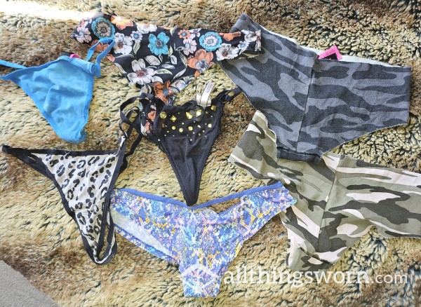 Ripped Old Dirty Stained 🩸 Pnaties Thongs G-Strings Sale Bundle Lot Deal, Cotton Panties, Cheeky Army Print, Floral Print, Jewled Asian Japanese Small Underwear