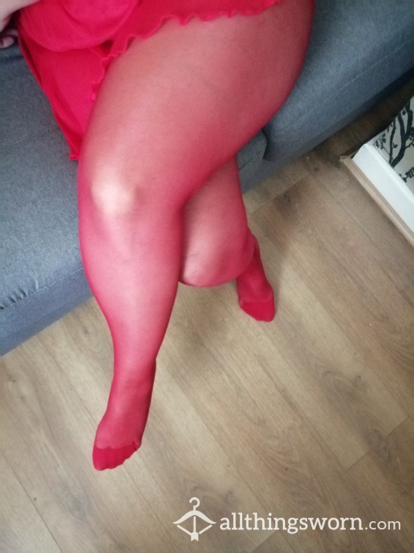 Ripped Red Tights 15 Denier
