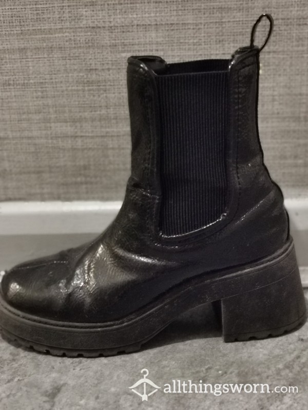 River Island Patent Look Chunky Chelsea Boots UK Size 7