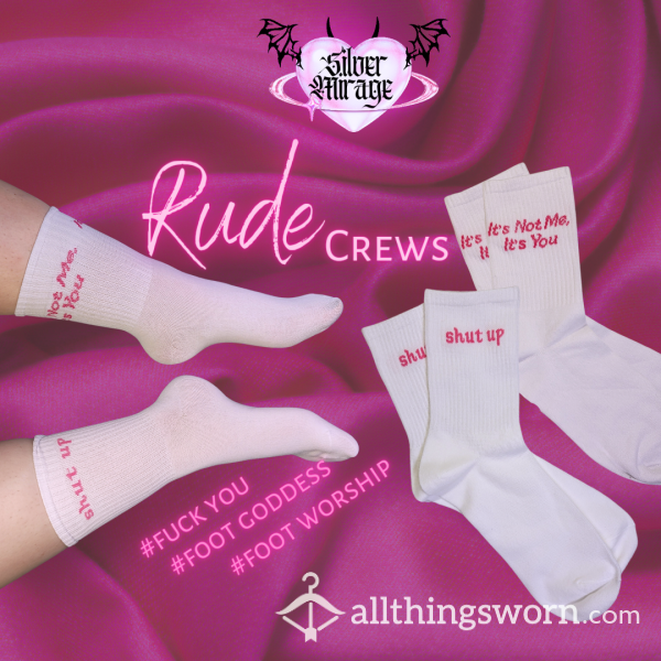 Rude Crews - White Socks With Pink Text