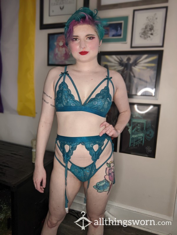 S Turquoise Strappy Lace Lingerie