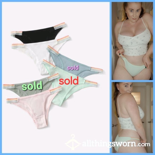 Sale Cotton Ribbed Knickers In Pastel Tones With Rainbow Sides... Reduced TO CLEAR
