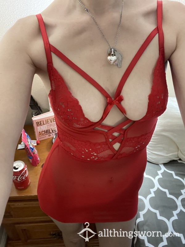 SALE Of RED HOTS Lingerie!!  Short, See Through, Shows Extra Cleavage With Adorable Cross Design, Mini Dress!