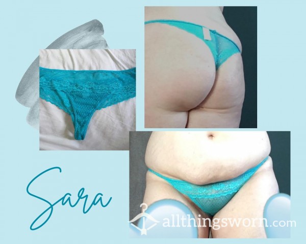 “Sara” Bright Blue Lace Thong