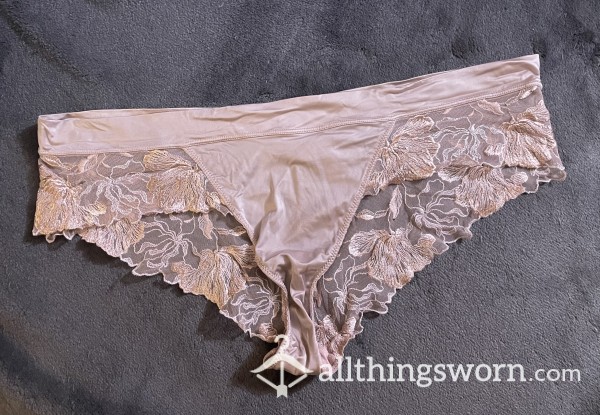 Satin Champange Cheeky Floral Lace Panties