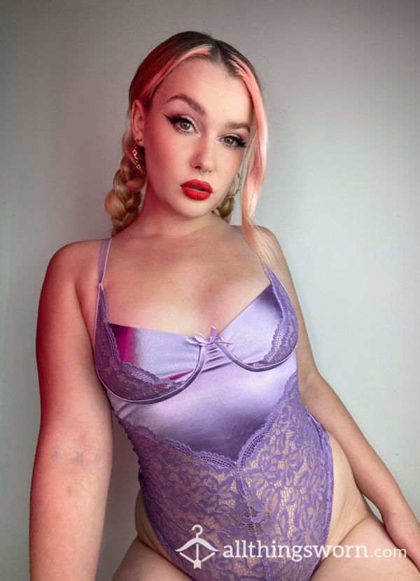 Satin Shiny Lilac And Lace Full Body Suit
