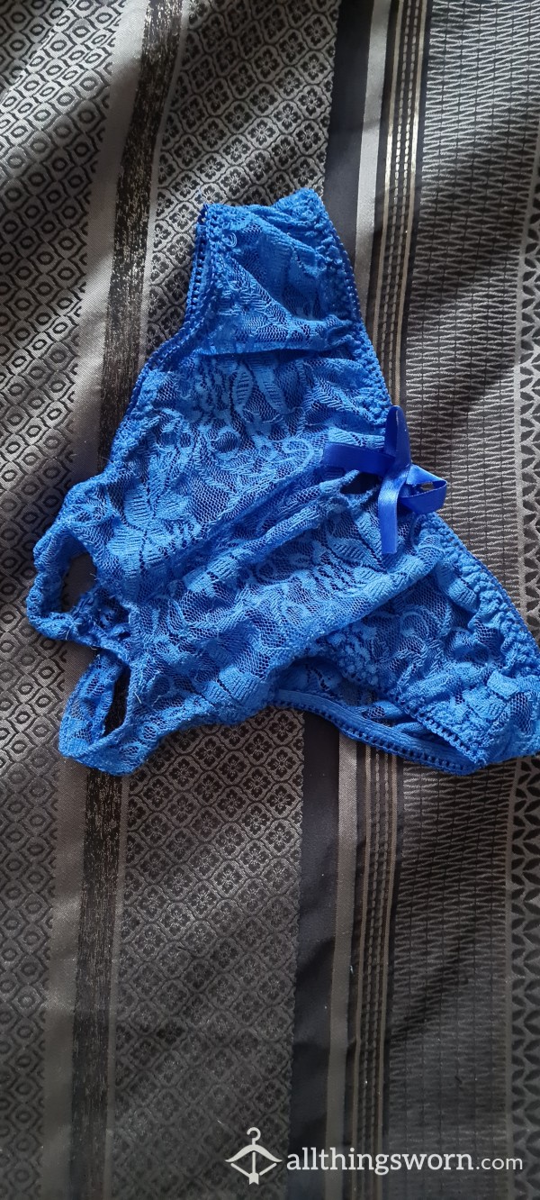Saturday Special, Blue Crotchless Pant, Worn For You ,can Be Worn Again While Having Sex,