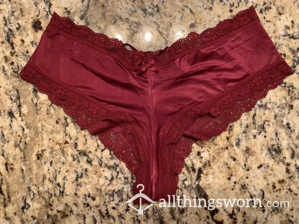 Victoria’s Secret Scarlet Red Silk Cheeky Corset Back Panties With Lace Trim And A Bow!