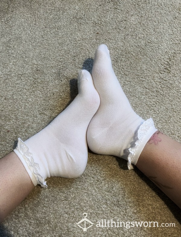 School Girl Frilly Lace White Socks-Custom Wear