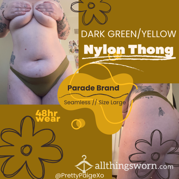 Seamless Nylon Thong 😏 Dark Yellow/green Size L 💛 48hr Wear 💦 Parade Brand