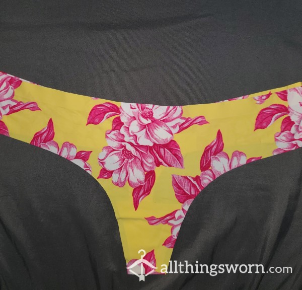 Seamless Yellow Thong With Pink And White Flowers