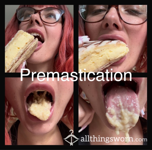 Sensual Drooling Eating Cream Cake Premastication