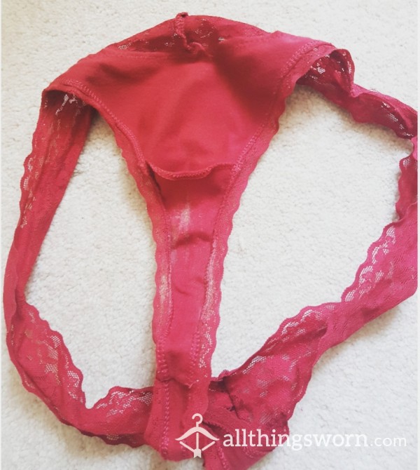 Seriously Scented Red Lace And Cotton Thong.