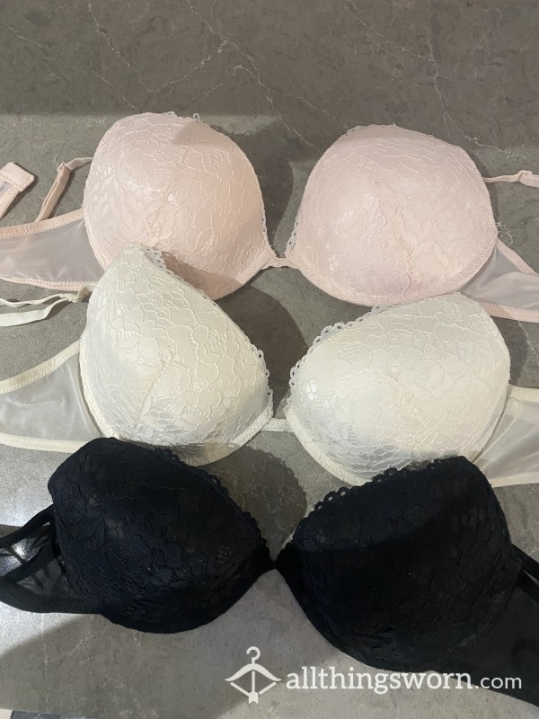 Set Of 3 Push Up T Shirt Bras. Baby Pink / White / Black , Worn With Pics Or Video
