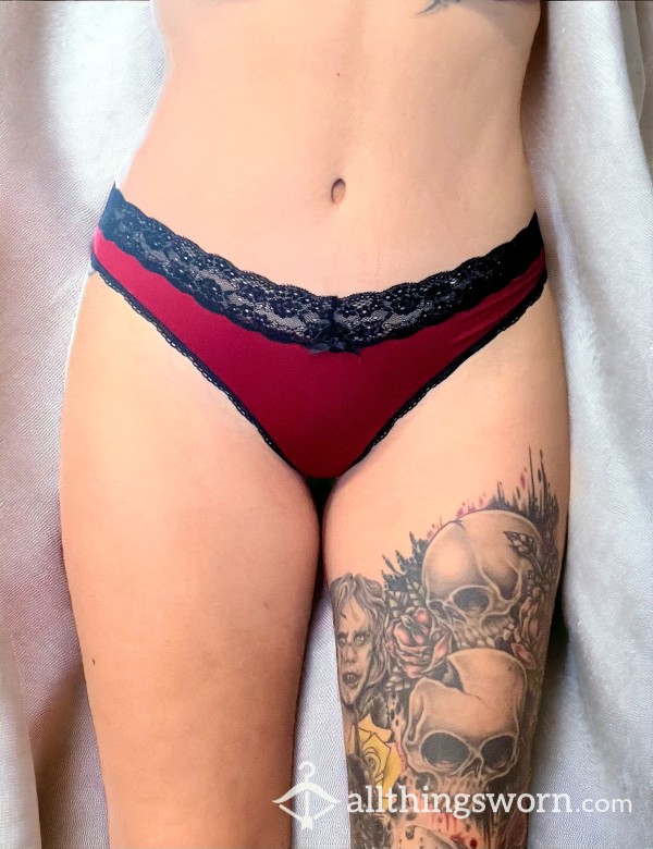 Sexy Black And Red Lace Thong Panties
