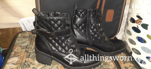 Sexy Black Leather Biker Boots Size 11