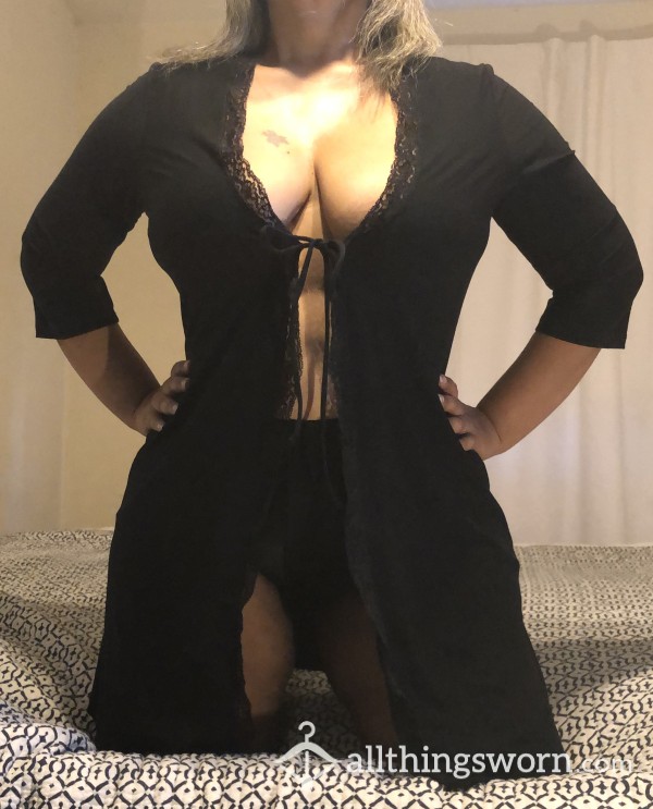Sexy Black Cotton Night Robe