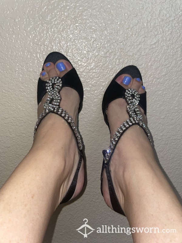 Sexy Black Diamond Rhinestone High Heels, Size 8.5.