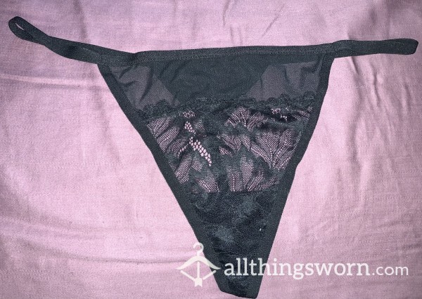 Sexy Black Lacey G-String Worn 8+ Hours Customizable!