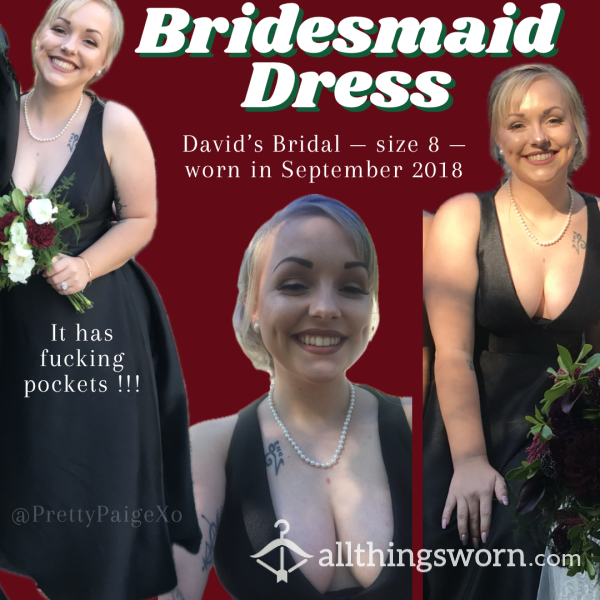 💋Sexy Black LOW Low Cut Bridesmaid Dress 🖤🖤 Size 8 David’s Bridal