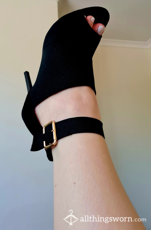 Sexy Black Peep Toe Heels Size 7 Free Shipping