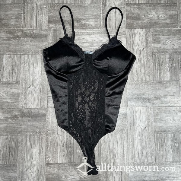 ON HOLD Sexy Black Satin And Lace Lingerie Bodysuit