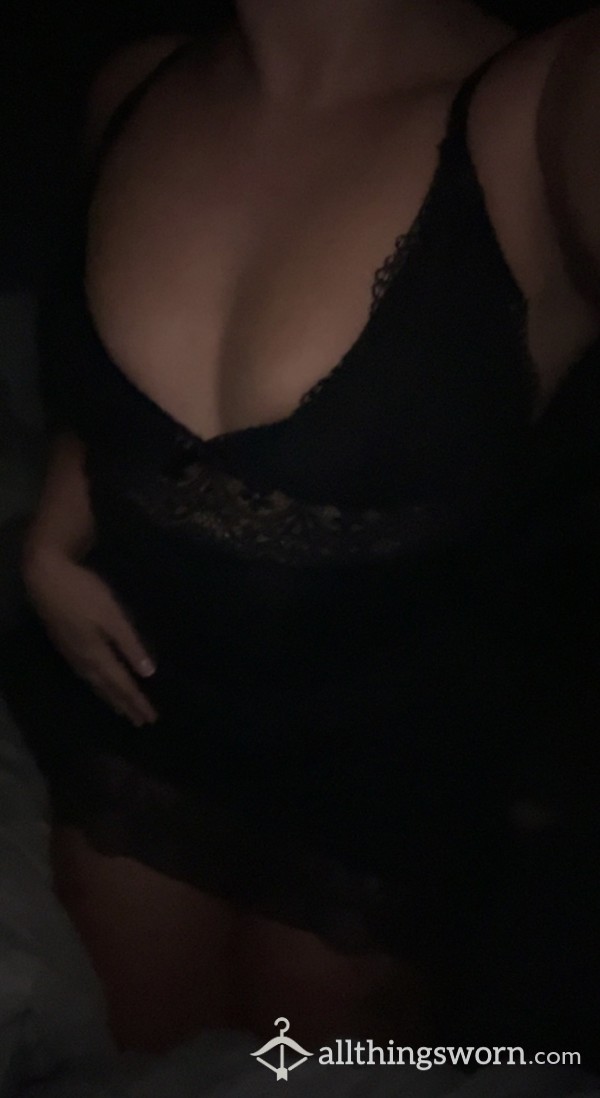 Sexy Black Satin Nightie With Lace With Cum Stains😈