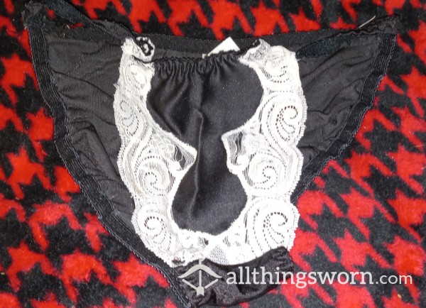 Sexy Black Silky Maid Panties, Well-used