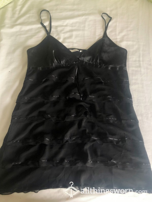 Sexy Black Silky Ruffle Night Dress 🖤
