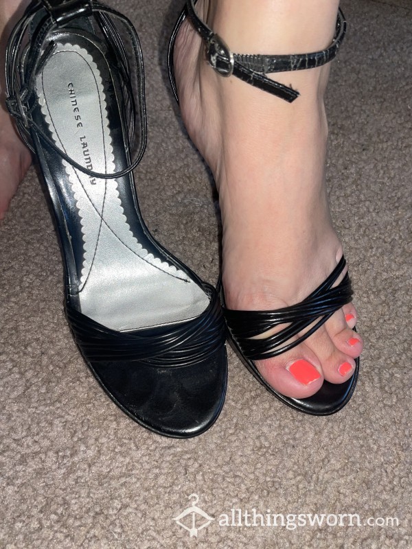 Sexy Black Strap High Does Well Worn Stinky Smelly, Size 8
