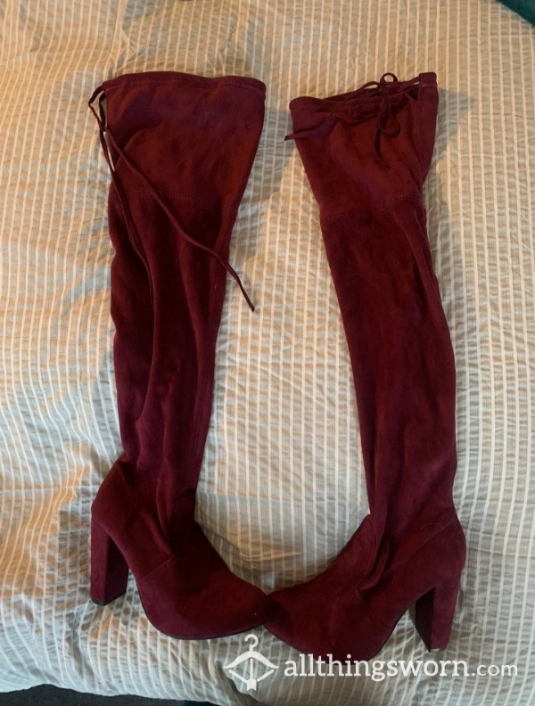 REDUCED PRICE! Sexy Come Fuck Me Burgundy Over-The-Knee Suede Boots | FREE UK P&P 🇬🇧