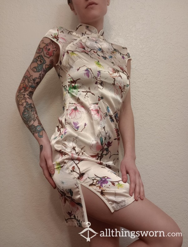 Sexy Cream Chinese Silk Dress