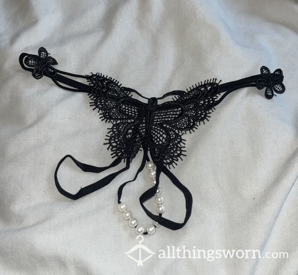 Sexy Crotchless Beaded Stringy Butterfly Thong