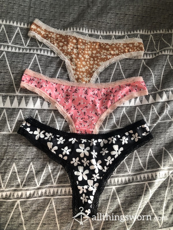 Sexy Floral Thongs 🙂 Pretty Thongs, Lace Trim ☺️
