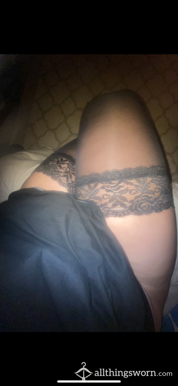 Sexy Lace Black Thigh Highs With Matching Garter Belt