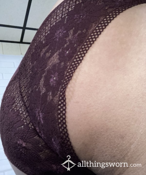 Sexy Lace Panty Well Worn Burgundy Wine Large