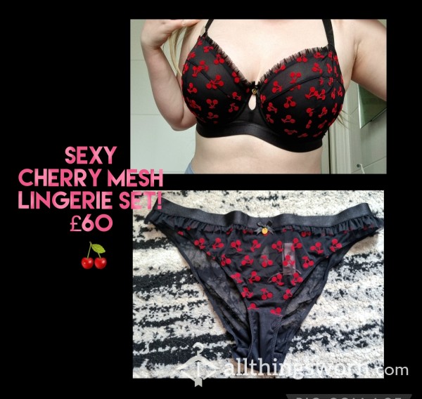 *SOLD*  *SOLD *🍒🖤 Sexy, Luxurious Cherry Mesh Lingerie Set! 🖤🍒